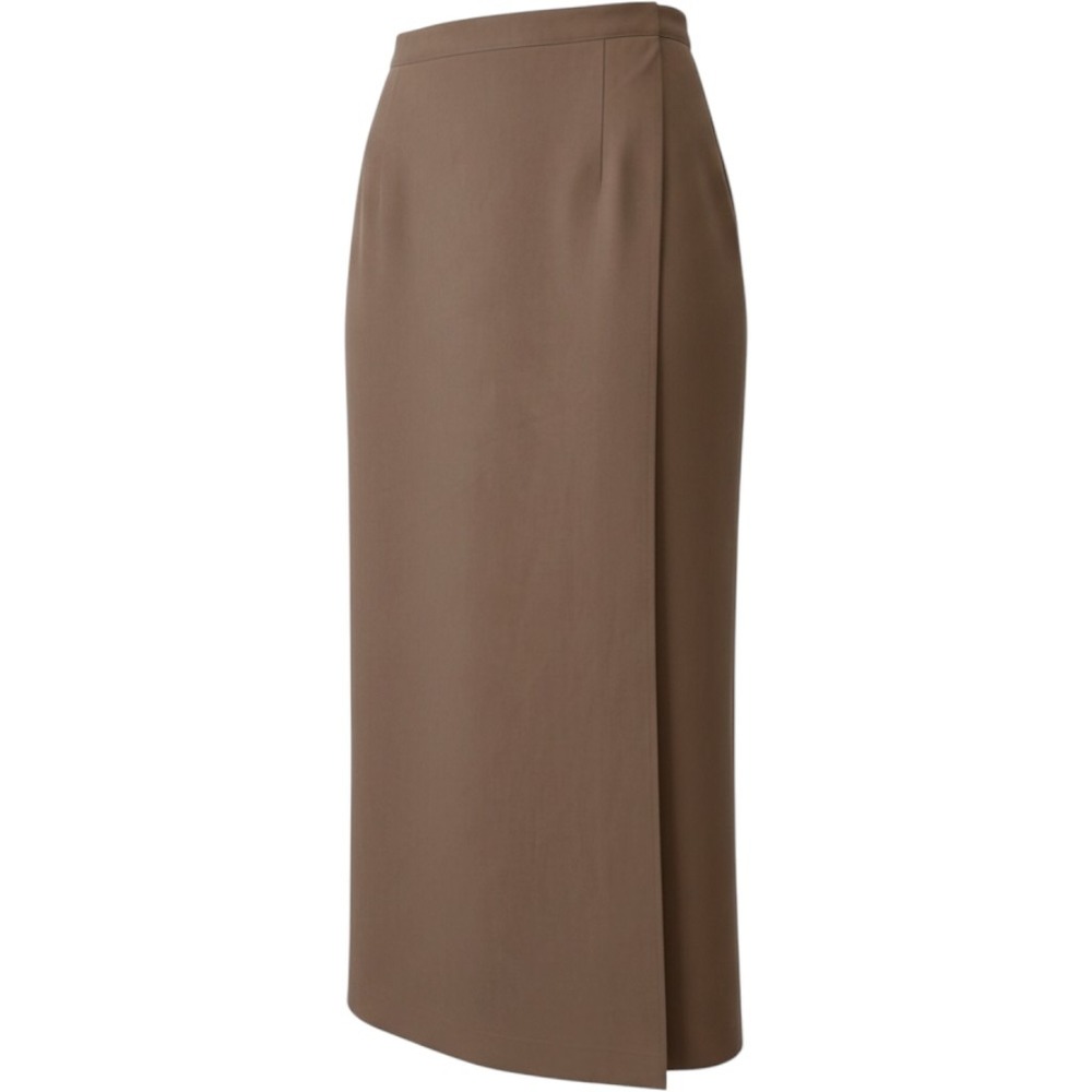 VTG Talbots Womens 100% Silk Skirt 14 Brown Mock Wrap Midi Column 90's Carer